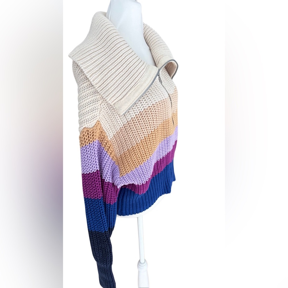 Aerie Colorblock Striped Double Zip Chunky Knit Sweater multi-color designs XL. - Picture 8 of 10